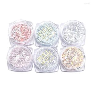 Nagelglitter 6 -stks Sparkles set mix kleur kunst poeder manicure chromen pigment pikjes vlokken zeemeermin holografische decoraties prud22