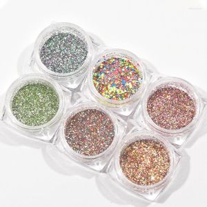 Nagelglitter 6pot/set kunst holografische vlok stof veelkleurige hexagon ultra-dunne dikke sparky spange diy mylar vlokken