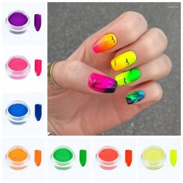 Paillettes à ongles 7boxes ensemble couleur vif effet néon pigment poudre fluorescent art gel de poussière décoration fpb29