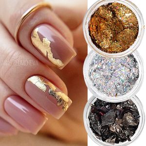 Ongles Paillettes Feuille D'aluminium Paillettes Pour Ongles Or Argent Irrégulier Glitter Flakes Miroir Chrome Poudre Manucure Décorations D'hiver 230705