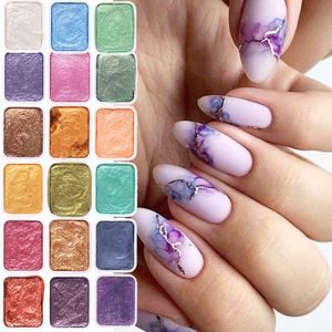 Nail Glitter Art Pigment Set Effen Metallic Aquarel Verf Chroom Poeder Gradiënt Marmer Effect Shimmer Manicure Dust NT1915 230714