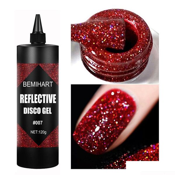 Brillo de uñas Bemihart 120G Rojo Reflectante Disco Gel Colorf Diamante Roto Espumoso Semi Permanente Manicura Arte UV 230715 Drop Delive DHCDA