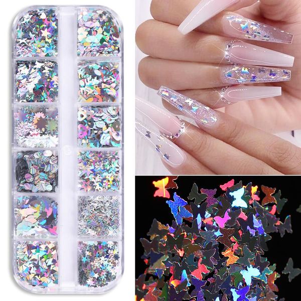 Nail Glitter Box Paillettes Love Heart Flakes Iridescent Butterfly Mixed Color Sginy Powder Art DecorationsNail