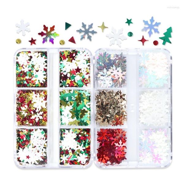 Brillo de uñas pegatinas de arte navideño calcomanías copos de nieve caja de manicura DIY gota 3D