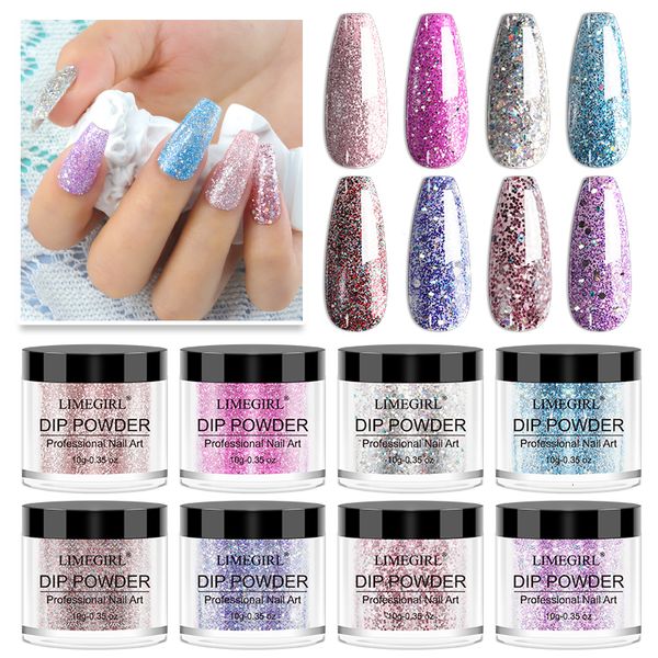 Nail Glitter Dipping Powder Set Color francés iridiscente con Dip Gel Liquid Activator Base Top Brush Saver Manicure 230704