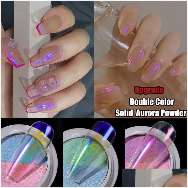 Nail Glitter Double Couleur Solide Aurora Poudres Transparent Holographique Neon Glitters Caméléon Poudre Poussière Chrome Ongles Art Pigments Dhd5R