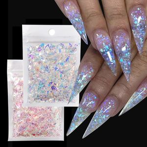 Nail Glitter Vlokken Pailletten Sparkly Zilver Onregelmatige Glas Papier Hart Pailletten DIY Gel Polish Manicure Art Decoraties 230808