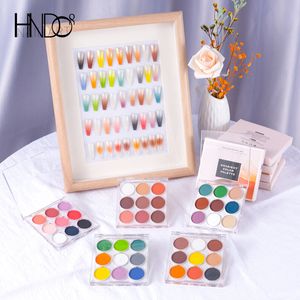Nail Glitter HNDO 9 en 1 Case Poudres solides Highlight Gradient Powder pour Art Décoration Manucure Design Pigment Dust 230714