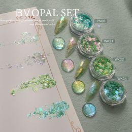 Paillettes à ongles Hndo Green Couleur 4 PCS Set Opal Powder Art Decoration Flakes Iridescent Pigment Dust for Manucure Design 230816