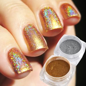 Nail Glitter Holographic Mirror Nail Glitter Poudre Brillant Aurora Laser Métallique Frottement Poudre Chrome Poudre Or Argent Pigment DIY Nail GLLSH 230705