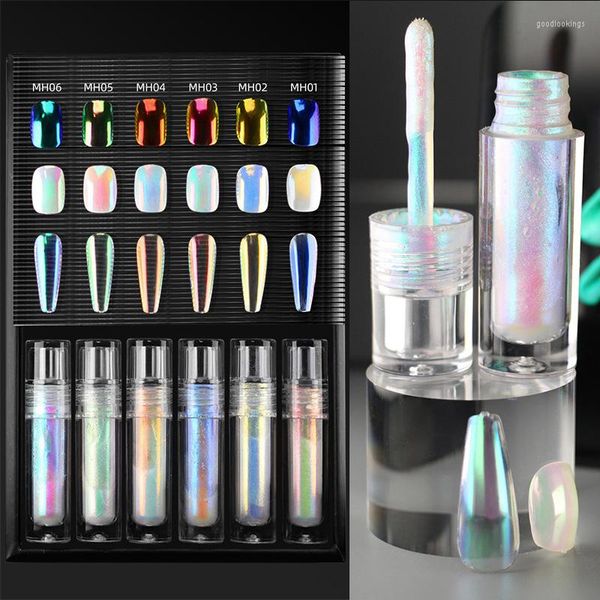 Poudre de miroir de Type liquide à paillettes pour ongles longue durée Aurora UV Gel vernis à poussière de Chrome décoration de Pigment métallique