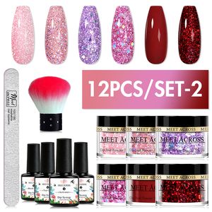 Nail Glitter MEET ACROSS 81216PCS Rose Nude Trempage Poudre Set No Lamp Cure Décoration Pigment DIY Gel Français Acrylique 230714