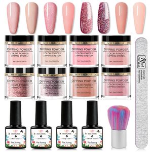 Nail Glitter MEET ACROSS Nude Pink Dipping Powder System Kit Gradient French Natural Glittery Zonder Lamp Cure Art Decoration 230715