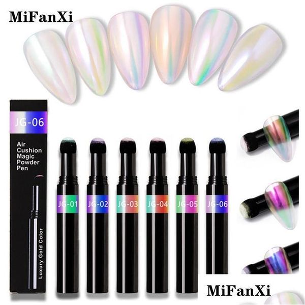 Nail Glitter Mifanxi 6 Couleur Art Coussin d'air Miroir Aurora Effet Magique Poudre Stylo Or Chrome Pigment Poussière Conception Manucure Décoration Dhh3N