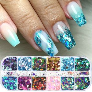 Nagel glitter spiegel iriserende kunst pailletten holografische gemengde zeshoek dikke poeder vlokken sprankelende scheuren manicure lagb 230814