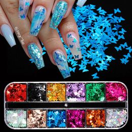 Nail Glitter Mirror Sparkly Butterfly Nail Sequins Paillette Couleurs mélangées Nail Glitter irisé 3D Flakes Slices Spangle Art Accessoires 230705