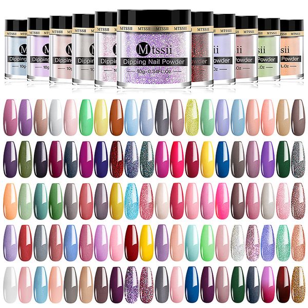 Nail Glitter Mtssii 10 Pcs Trempage Poudre Set Série Couleur Holographique Glittery Chrome Sans Lampe Cure Art Décorations Kit 230726