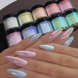 Brillo de uñas Multicolor neón holográfico brillo hielo músculo Aurora pigmento en polvo fino cromo frotamiento polvo espejo polaco Decorat 230808