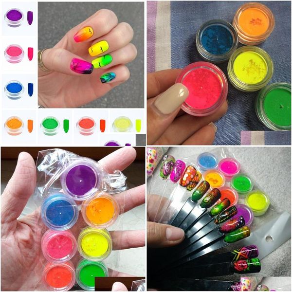 Paillettes de ongles Nouvelles 7boxes ensemble de couleur vive-effet néon Pigment poudre fluorescente art gel de poussière décoration fpb29 drop livraison guérison dhnf7