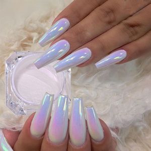 Nail Glitter Pearl Powder Aurora Mirror Rub Chrome Pigment Wit Paars Neon Manicure Gel Polish Dust Art Decoration 230808