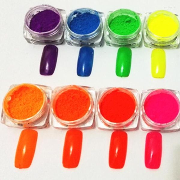 Brillo de uñas polvo de fósforo 8 colores polvo pigmento luminoso brillos fluorescentes brillan en la oscuridad Prud22