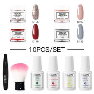 Nail Glitter ROSALIND Pure Color Flash Dipping Powder Kit Nail Dust Decoratieve hars Pigment Nail Art Need Primer en Sealing Layer Set 10ml 230705