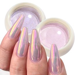 Glitter de uñas Polvo sólido Aurora Mirror Iridiscente Mermaid Pigmento Holográfico Decoraciones de arte de arte de polvo Manicura 230814