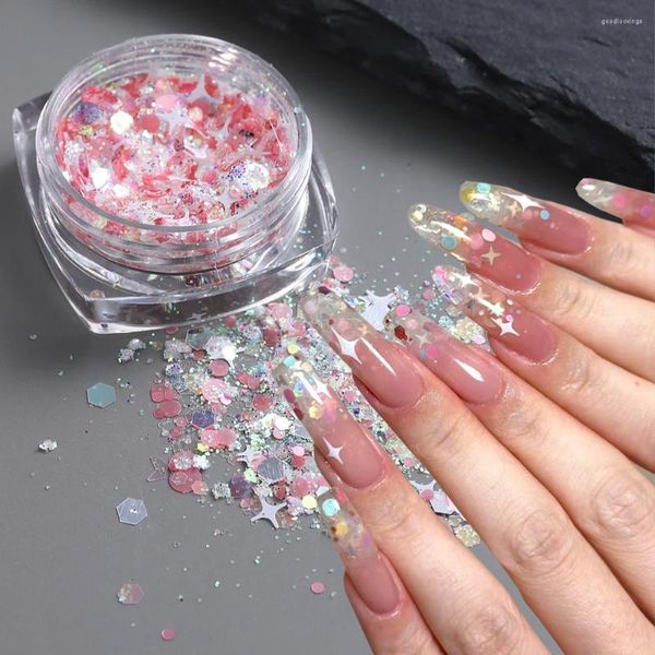 Nail Glitter Stars Art Sequins Pink Hearts Hexagon Round Hologry Colorido Shining Flakes Diy Manicura Decoración Lebxms-01