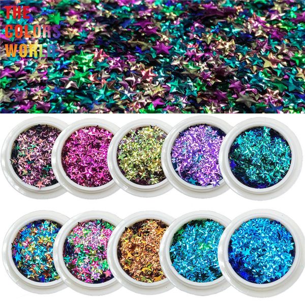 Nail Glitter TCT-346 Chameleon 3D Star Estereoscópico Nail Glitter Nail Art Decoración Pintura facial Tatuaje Vasos Artesanía Festival Accesorios 230302