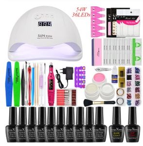 Nagelkit 54W UV LED -lampdroger met 12 stks nagelgel Poolse kit afwezig van manicure gereedschapset gelgel Poolse electlic boor