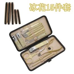 Nail Knife Set Beauty and Nail Enhancement Tools 15 Piece Set Stainless Steel Dead Skin Pliers Foot Knife Ear Digging Spoon Gold