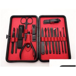 Ensemble de manucure pour ongles 15pcs / set Kit de tondeuse professionnel en acier inoxydable Ciseaux de pédicure Pince à épiler Couteau Earpick Art Tools Drop Delivery Dhxbs