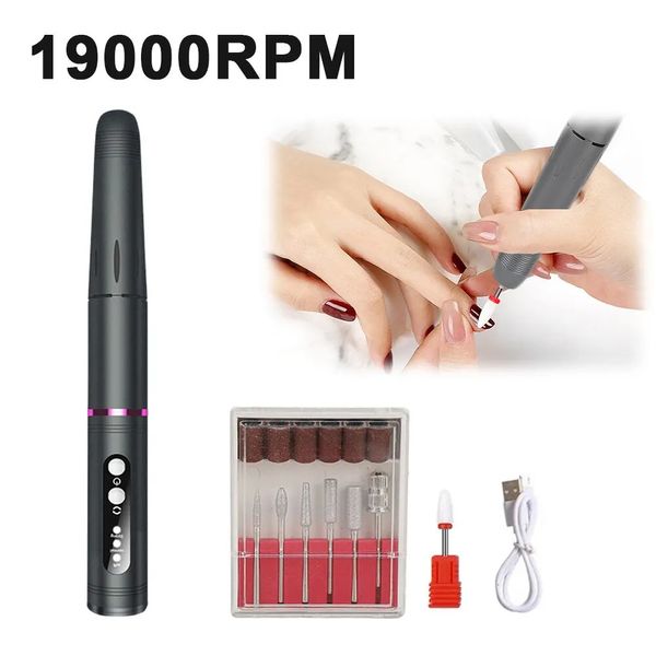 Juego de manicura de uñas, máquina de arte eléctrica de 19000RPM, taladro inalámbrico USB para pulido profesional, limas de fresado, herramienta de salón 231017