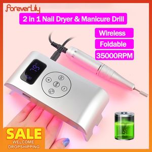 Nail Manicure Set 2 in 1 Draadloze UV Lamp Boor Grinder Machine 350000 RPM Gel File Polijstmachine Nagels Sander sneldrogende Droger 230704