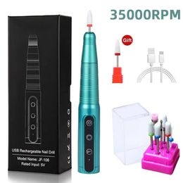 Nagelmanicure Set 35000 RPM Draadloze Boor Pen USB Bestand Polijsten Oplaadbare Machine Draagbare Salon Tool 231023
