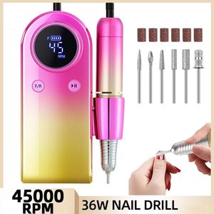 Nail Manucure Set 45000RPM Perceuses à ongles électriques avec écran LCD Perceuse à ongles rechargeable Machine de manucure Stylo de vernis à gel Perceuse sans fil portable 231020