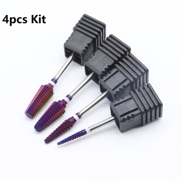 Ensemble de manucure pour ongles, Kit de 4 pièces, mèches en carbure entier violet Pro, Machine électrique d'art, limes, outils de coupe et de polissage 230909