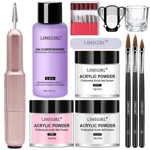 Ensemble de manucure pour ongles poudre acrylique rose blanc clair Kit avec monomère liquide pour ongles Extension Art Brush 230704