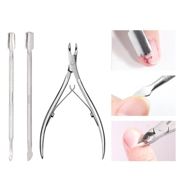 Nail Manucure Set Cutter Nipper Clip Cut 3 Pcs Poussoirs À Cuticules En Acier Inoxydable Cuillère Ciseaux Peau Morte Outils Pour Femmes Drop Delivery Dhdrc