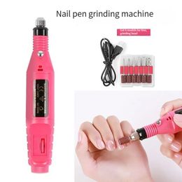 Juego de manicura de uñas Fushia Pink USB Kit de taladro de uñas eléctrico Equipo de tratamiento de eliminación y pulido Lima de uñas de 6 piezas Máquina de cinta de lijado Nail Art Pen 231107