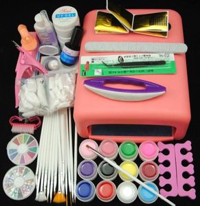 Nail Manucure Set Whole 36W Pink UV LAMP SCHEUR PECHERSER PLUS PLUS BOXER BLOC CLUE BROSSE PLUS FAUX ongles Twezer Complete Kit2061600