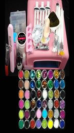 Set de manicura de uñas completo 36w Uv lámpara rosa arte Gel Kits herramientas pincel puntas pegamento acrílico polvo 0043837950