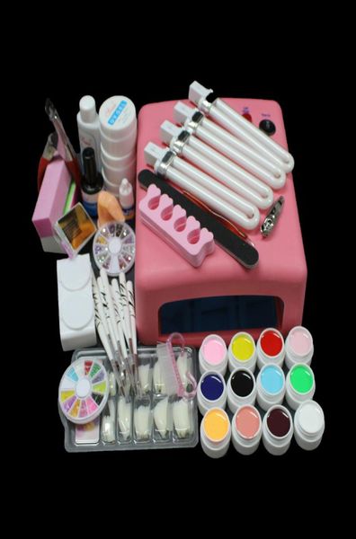 Set de manicura de uñas Whole EM93 Pro 36W UV GEL Lámpara rosa 12 kits de herramientas de arte de color Sets1133024