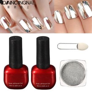 Nail Manucure Set Wholesale - 4pcs / Set Shinning Silver Mirror Glitter Powder Magic Chrome Pigment Dust Base Base Top Gel UV Gel avec