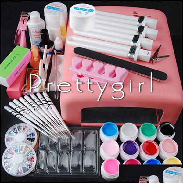 Nail Manucure Set Gros-Pro 36W Uv Sèche-Lampe Ajouter 12 Couleur Gel Glitter Poudre Français Art Conseils Outils DIY 318 Drop Delivery Santé Dhkv0