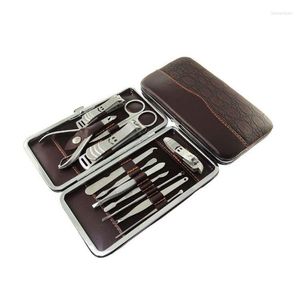 Nail Manucure Set Wholesale-Stone Pattern Case 1 12pcs Clipper Kit Care Pedicure Scissor Twezer Couteau Pick Pick Utility Tools