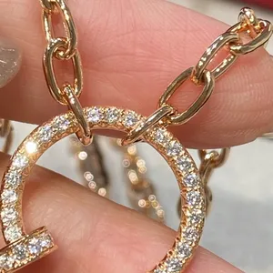 Collar de uñas Cadena gruesa collar de diamantes diseñador plata esterlina 18k dorado oficial T0P pareja colgante damas estilo clásico Joyería 002B