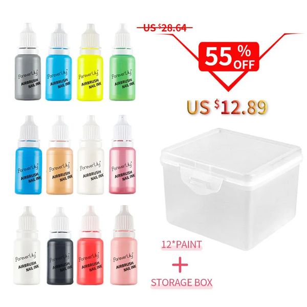 Esmalte de uñas, juego de tinta de pintura acrílica de 10ML, 12 Uds., pigmento de tintas artísticas con aerógrafo DIY para plantillas en aerosol, herramienta de pintura 231012