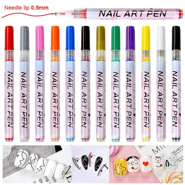 Vernis à ongles 12 couleurs Vernis à ongles Stylo Brosse Graffiti DIY 3D Étanche Semi-Permanent Dessin Lignes Brosse Gel Vernis Art Manucure Outils Décor 230715