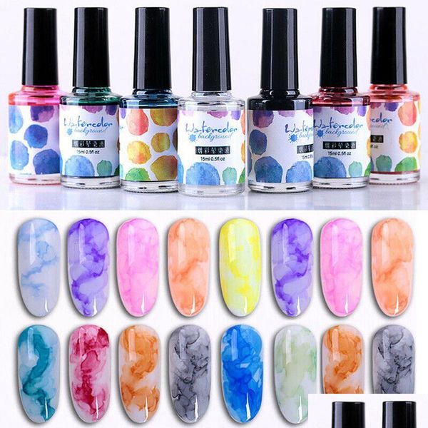 Esmalte de uñas 12 colores Esmalte de uñas Patrón de mármol Mancha rosa Degradado líquido Gel floreciente de larga duración Entrega de gotas Salud Belleza Nai Dhcuz